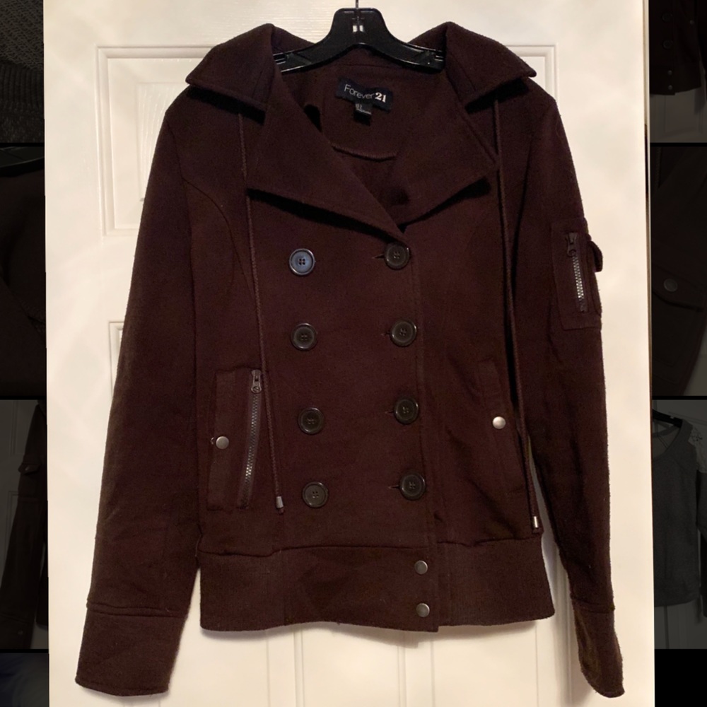Brown “Pea Coat Style” Jacket w/ Hood